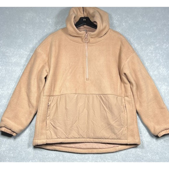 Fabletics Hooded Sweatshirt Womens Medium Peach Sherpa Half-Zip Fleece Jacket - Picture 1 of 8